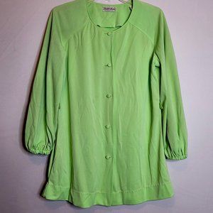 Vintage Green Blouse Elisabeth Stewart Button Front Polyester Missing Belt Large